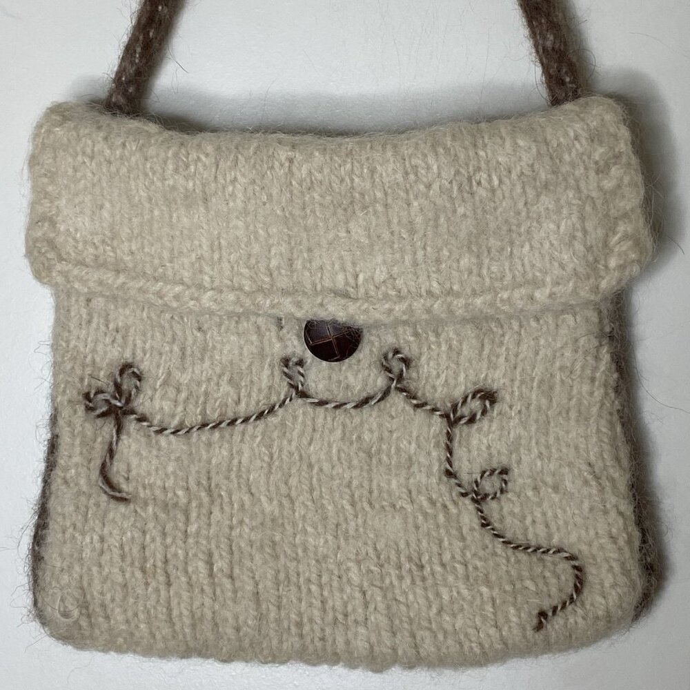 Artisan Handmade Wool Shoulder Bag • Earth Tones • Button Flap • Cottagecore